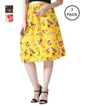 pack of 3 floral print straight skirts