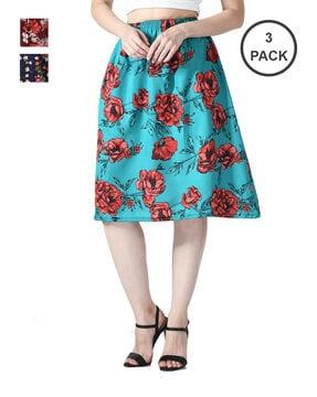 pack of 3 floral print straight skirts