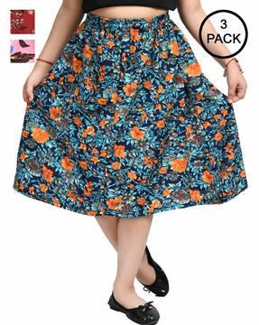 pack of 3 floral print straight skirts
