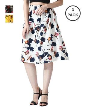 pack of 3 floral print straight skirts