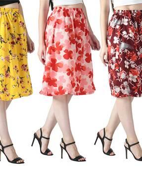 pack of 3 floral print straight skirts