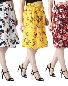 pack of 3 floral print straight skirts