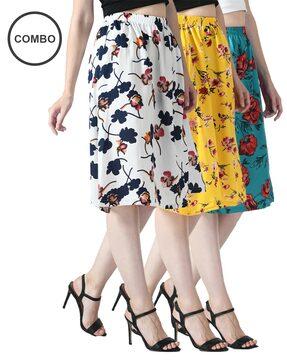 pack of 3 floral print straight skirts