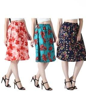 pack of 3 floral print straight skirts