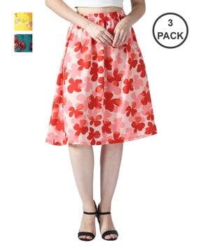 pack of 3 floral print straight skirts