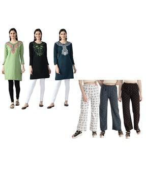 pack of 3 floral straight kurta and palazzo set