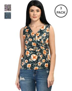 pack of 3 floral v-neck sleevless top