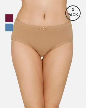 pack of 3 full coverage mid-rise inner elastic hipster panties - ppk43005