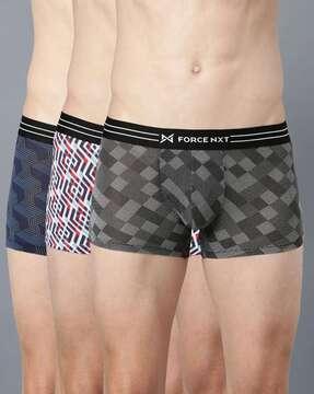 pack of 3 geometric print trunks with elasticated waist