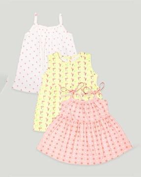 pack of 3 girls printed sleeveless dress