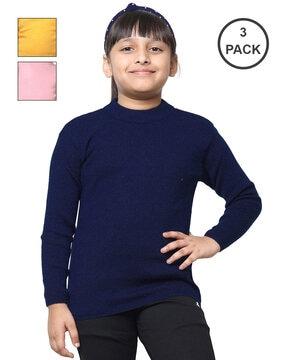 pack of 3 girls round-neck pullovers