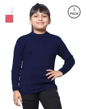 pack of 3 girls round-neck pullovers
