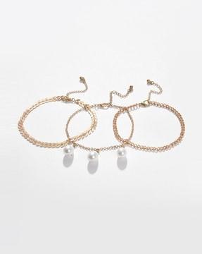 pack of 3 gold plated pearl anklet