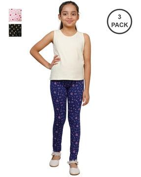pack of 3 graphic print leggings with elasticated waist