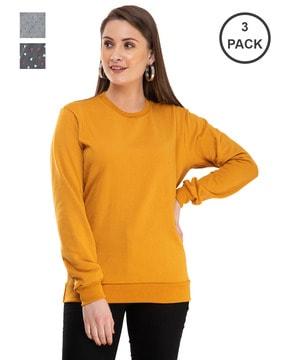 pack of 3 heart print crew-neck sweatshirts