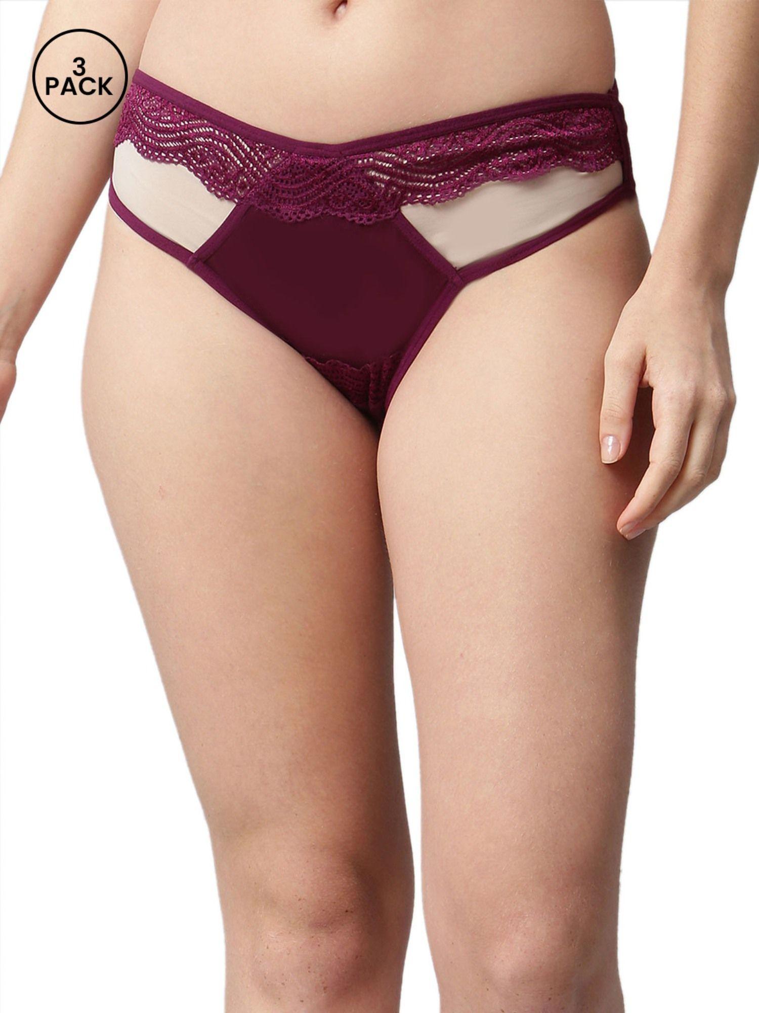 pack of 3 lacy burgundy panty