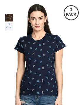 pack of 3 leaf print crew-neck t-shirts