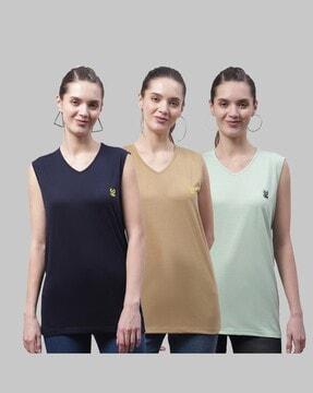 pack of 3 logo applique v-neck vests