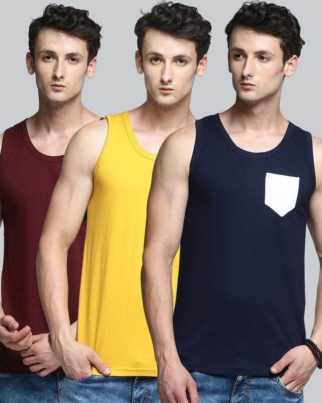 pack of 3 men's multicolor color block vest