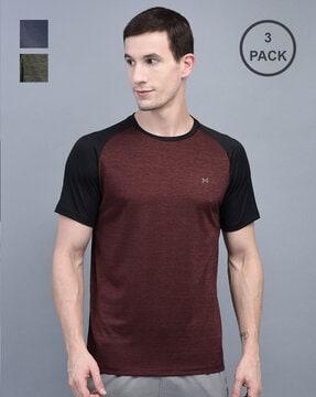 pack of 3 men colourblock regular fit round-neck t-shirt