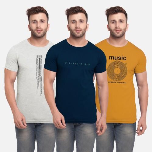 pack of 3 men printed round neck pure cotton multicolor t-shirt