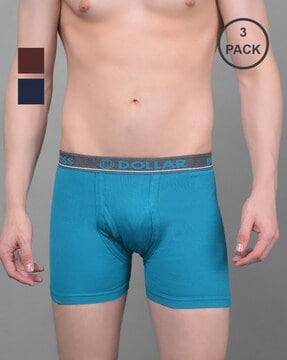 pack of 3 men solid combed cotton knitted trunks