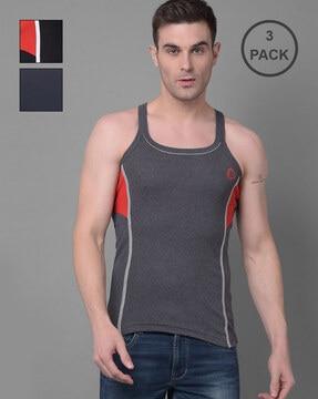 pack of 3 men solid cotton racerback styled gym vest