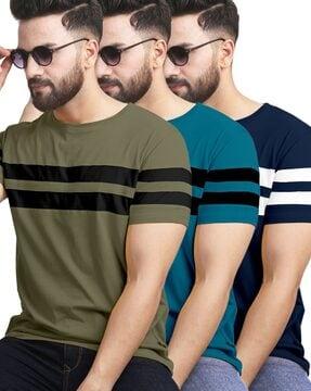 pack of 3 men striped regular fit round-neck t-shirts