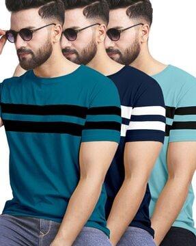 pack of 3 men striped regular fit round-neck t-shirts