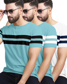 pack of 3 men striped regular fit round-neck t-shirts