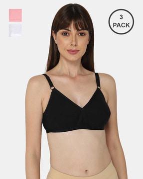 pack of 3 non-wired bras with adjustable straps & back closure