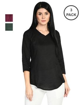 pack of 3 pleated v-neck tops