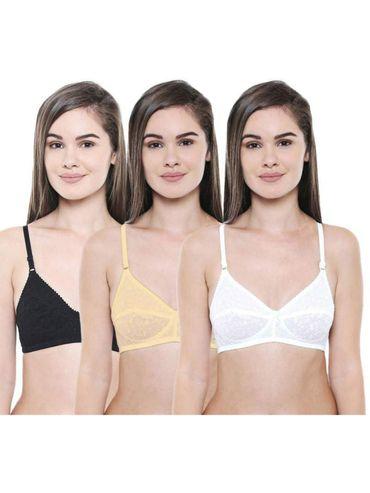 pack of 3 premium perfect coverage bra in black-skin-white colour