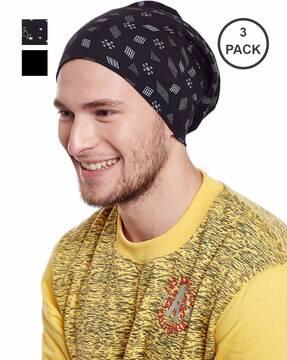 pack of 3 printed beanie caps