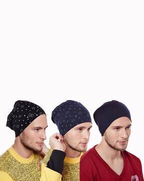 pack of 3 printed beanies