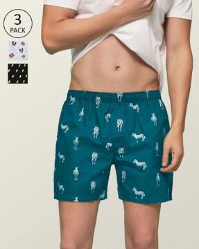 pack of 3 printed boxers with elasticated waist