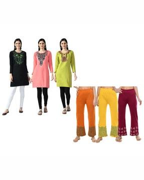 pack of 3 printed straight kurtas with palazzos