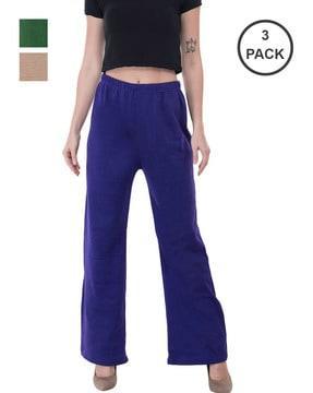 pack of 3 relaxed fit palazzos with elasticated waist