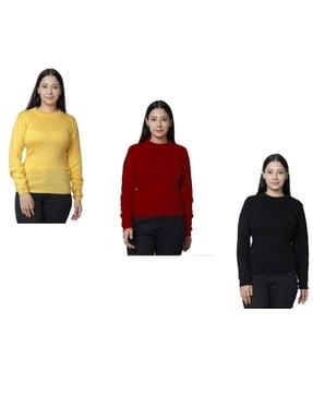 pack of 3 round-neck pullovers with ribbed hems