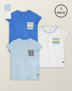 pack of 3 round-neck t-shirts with striped patch pockets