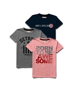 pack of 3 short sleeves typography print t-shirt