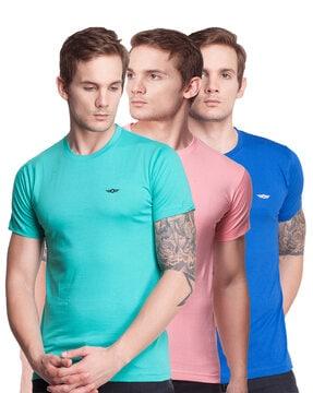 pack of 3 slim fit crew-neck t-shirts with brand logo