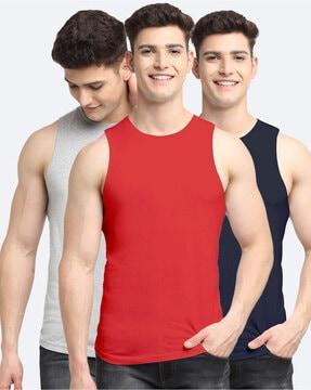 pack of 3 solid crew-neck vests