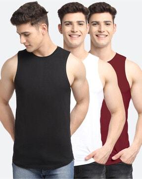 pack of 3 solid crew-neck vests