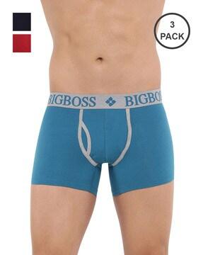 pack of 3 solid trunks with elasticated waistband