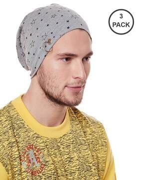 pack of 3 star print beanie caps