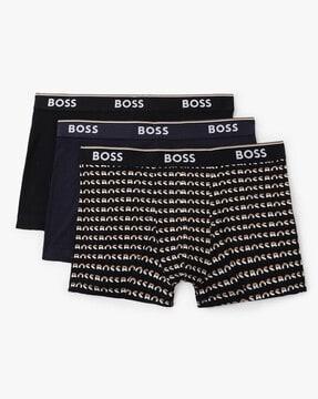 pack of 3 stretch-cotton trunks with logo stripe