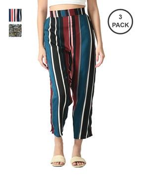 pack of 3 striped high rise pants