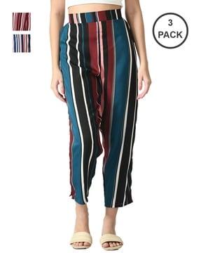 pack of 3 striped high rise pants