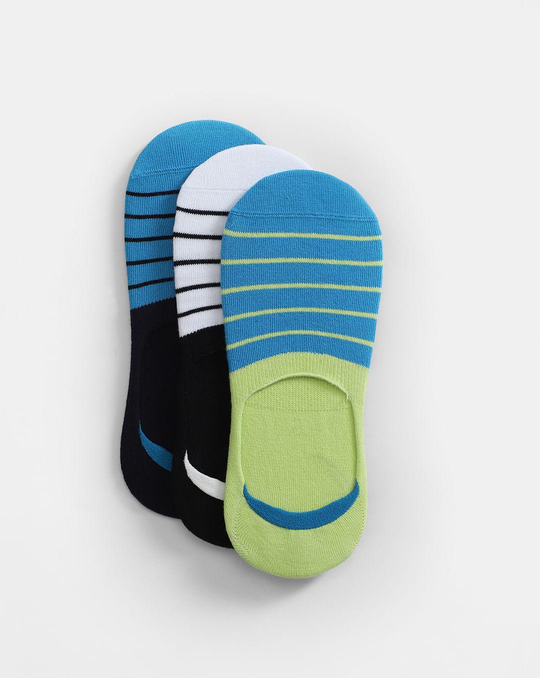 pack of 3 striped no-show socks - black, blue & green